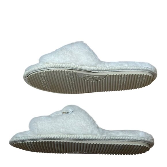 Dearfoams Womens White Plush Bridal Slide Slippers "I Do" Design Large US 7-8 - Picture 7 of 11
